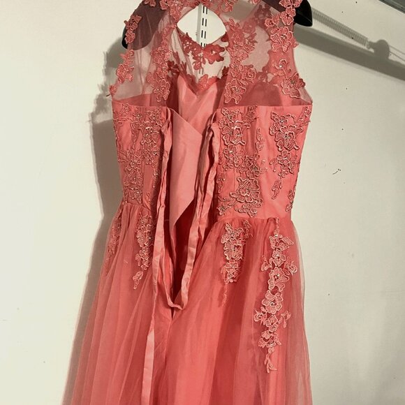 Custom Lace and Tulle Coral Size 16 Ballgown - Picture 1 of 3